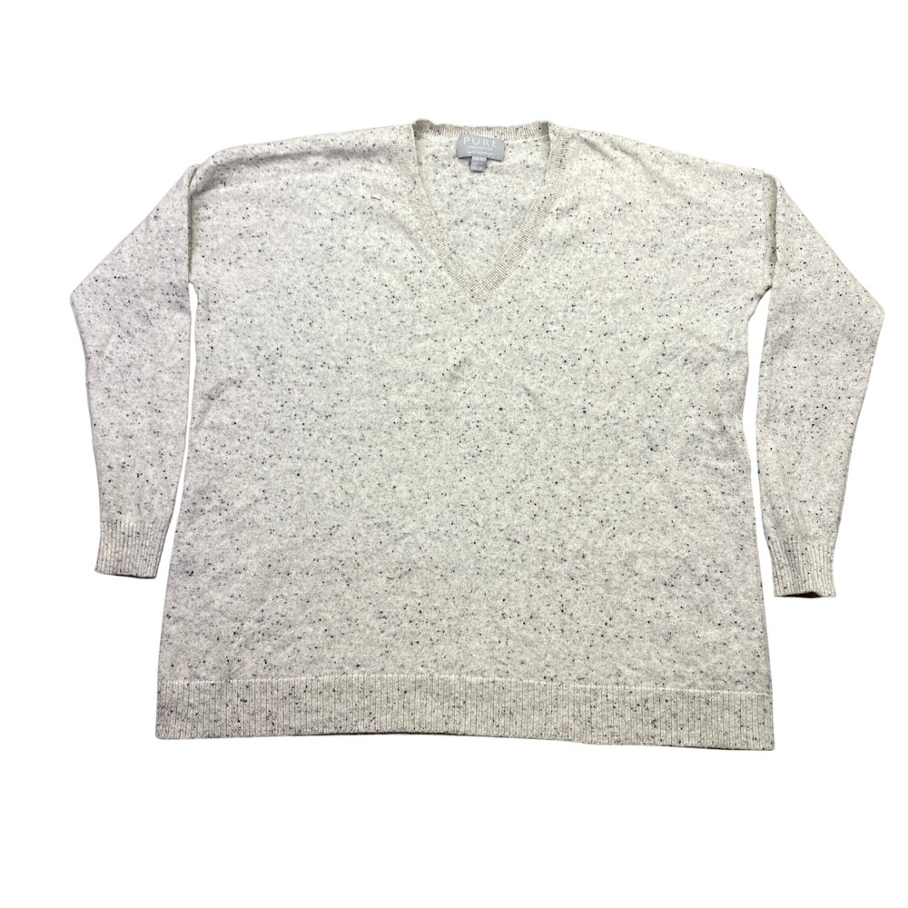 Pure Collection 100% Cashmere V-Neck Sweater Oatmeal Beige Speckled US‎ 4